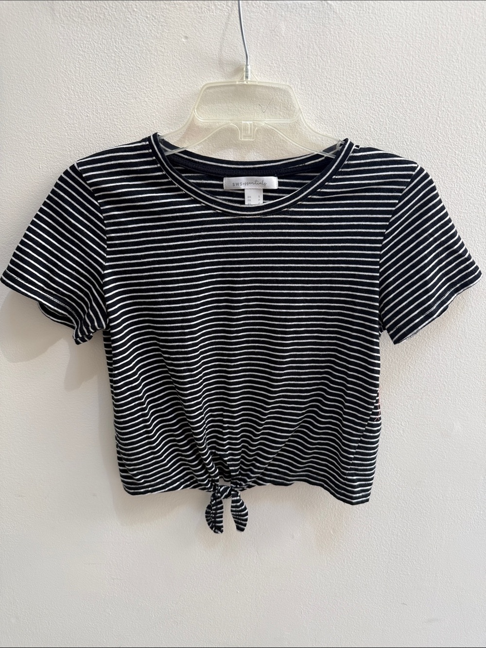 Essentials Black & White Striped Tie-Front Crop Top